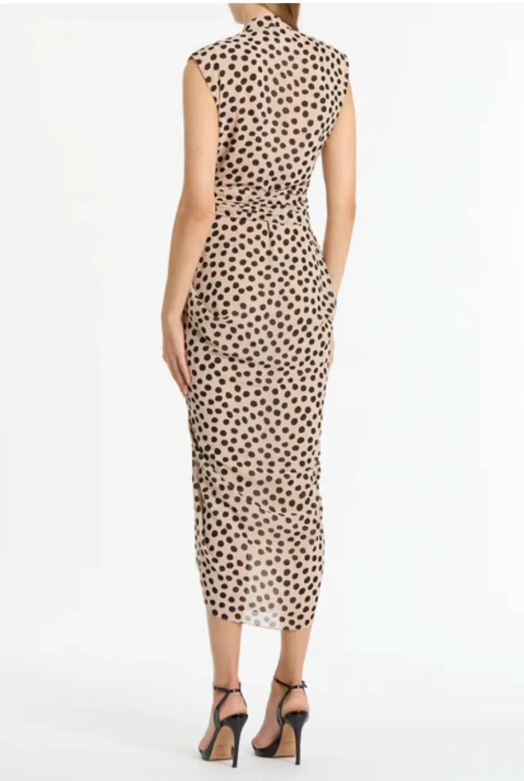 Carla Zampatti - Rosa Spot Georgette Sleeveless Waterfall Dress - size 12 for rent on The Volte - main image