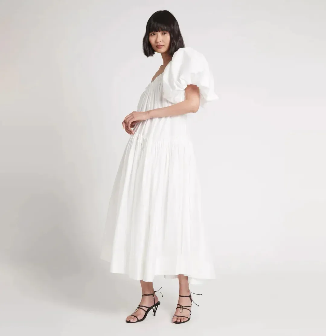 AJE Severine Smock Midi Dress in Ivory Size 8 for rent on The Volte - main image