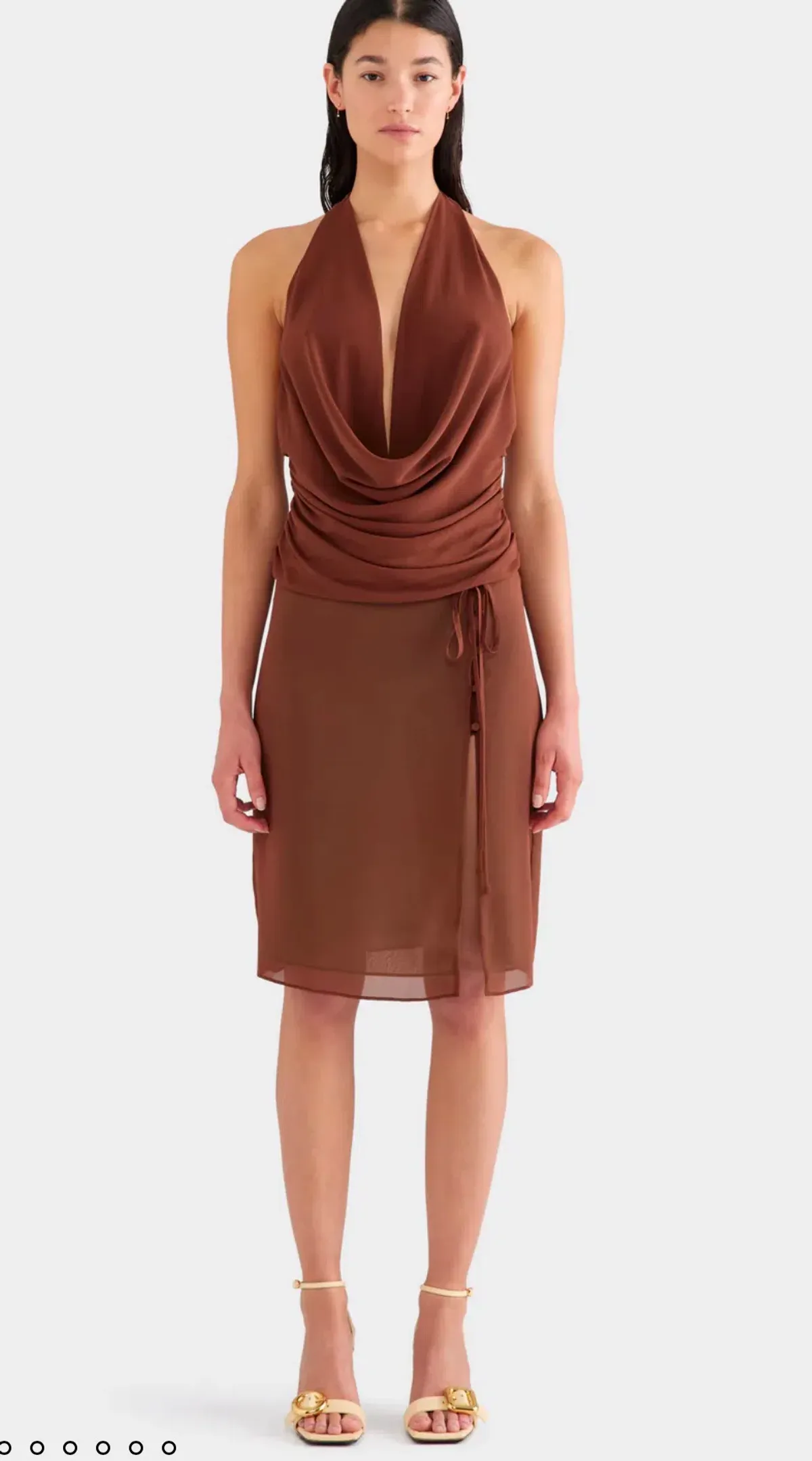 Venroy - Deep Cowl Sheer Silk Halter and Layered Silk Skirt - Chocolate - Image 1