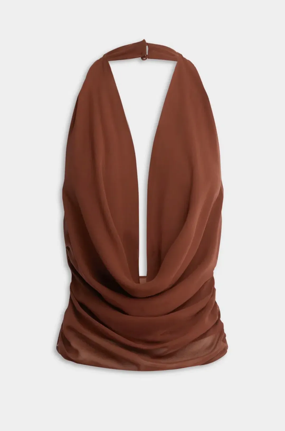 Venroy - Deep Cowl Sheer Silk Halter and Layered Silk Skirt - Chocolate for rent on The Volte - main image