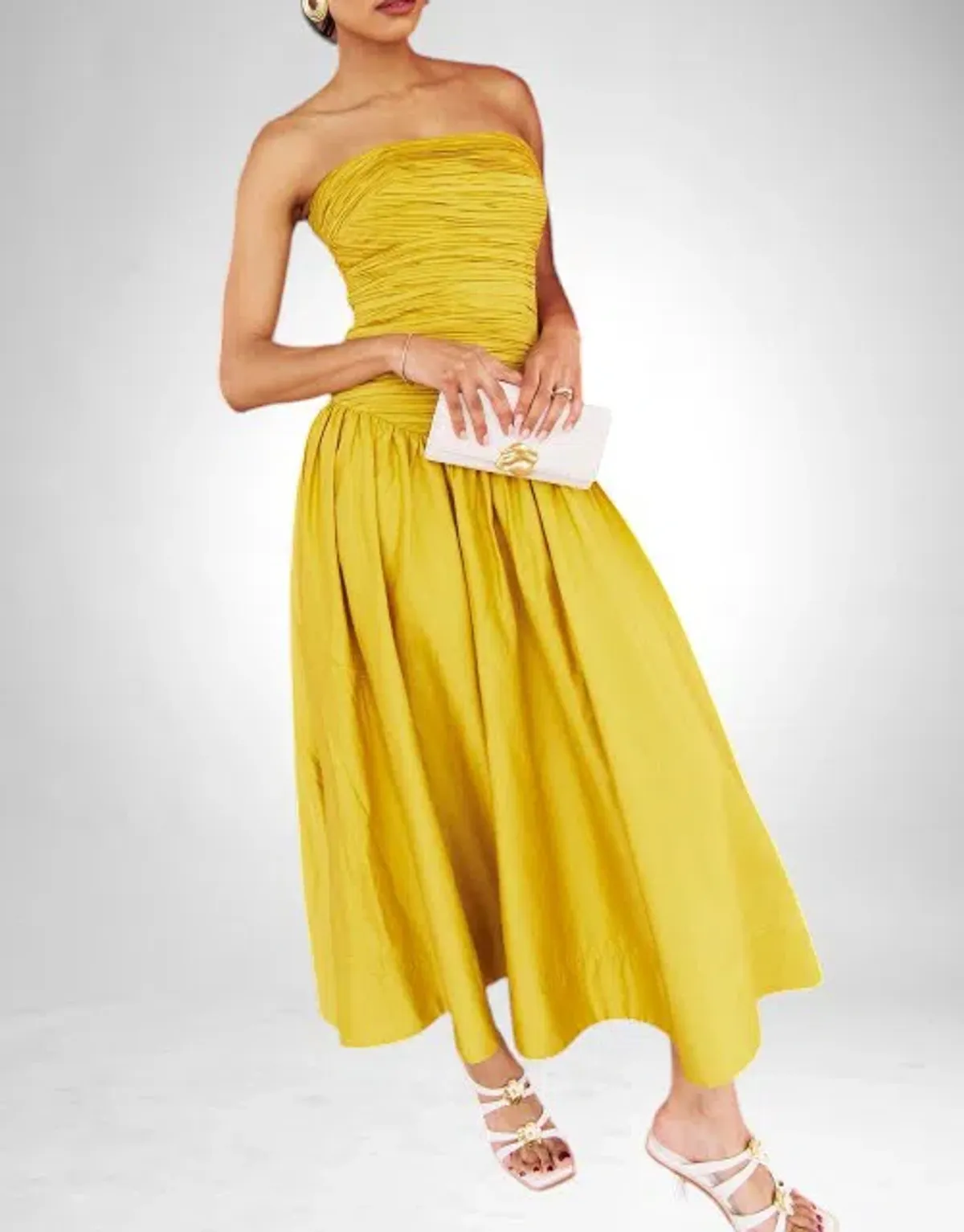 AJE Marigold Chartreuse Strapless Ruched Midi Dress SZ 14 (also fits 12) - Image 5