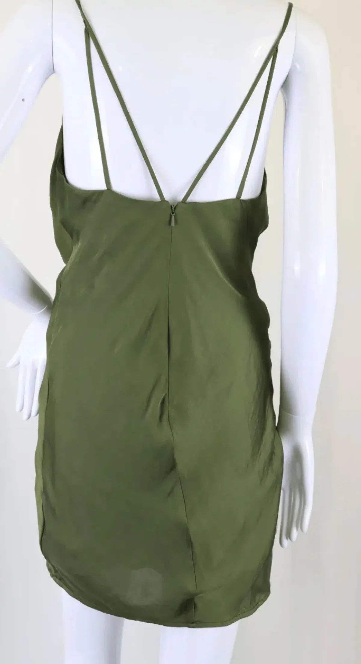 Bardot Olive Satin Slip Dress with Strappy Back – Size 8 - Image 2
