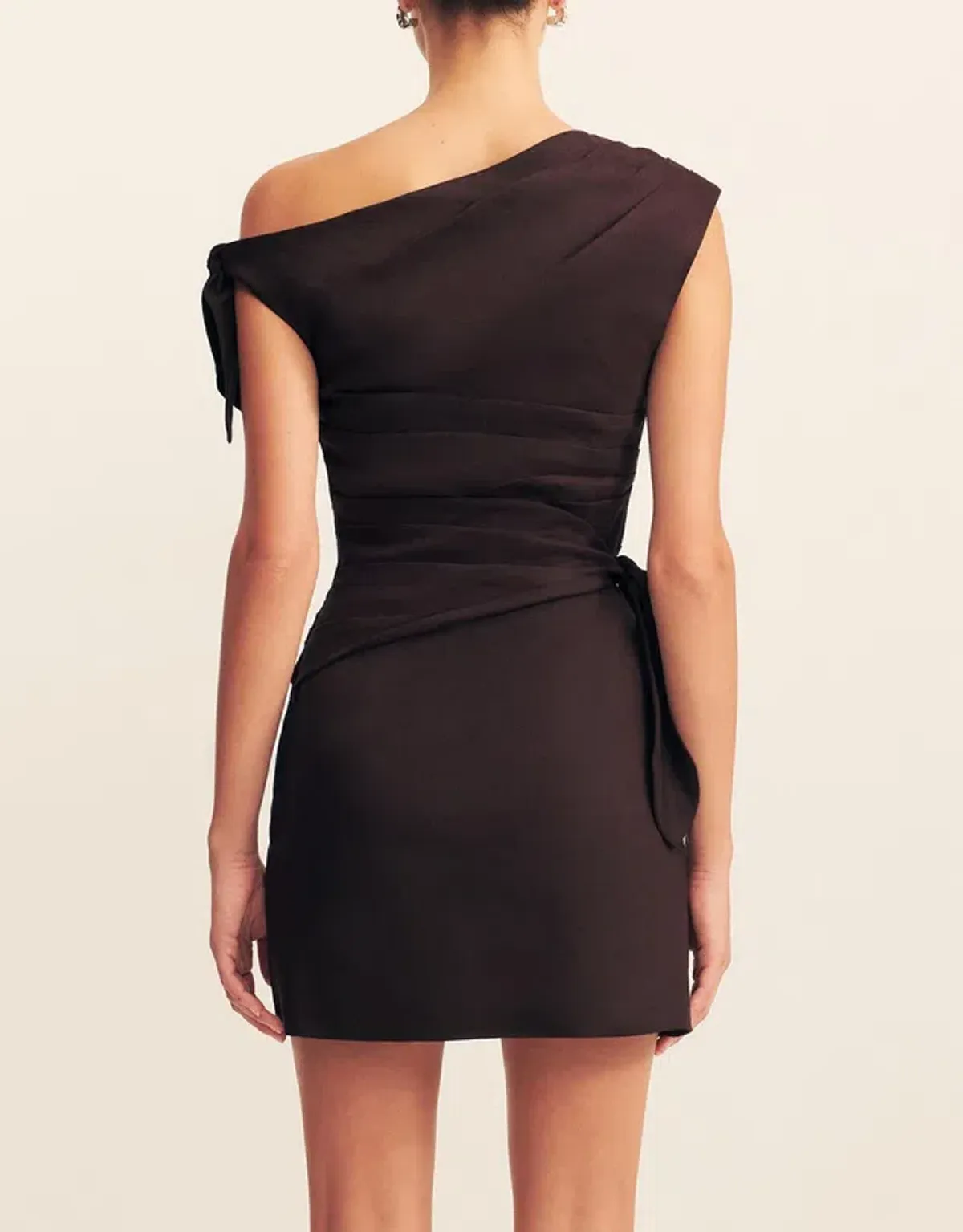 Shona Joy Brooks Asymmetrical Tie Mini Dress in Ganache - size 6 - Image 3
