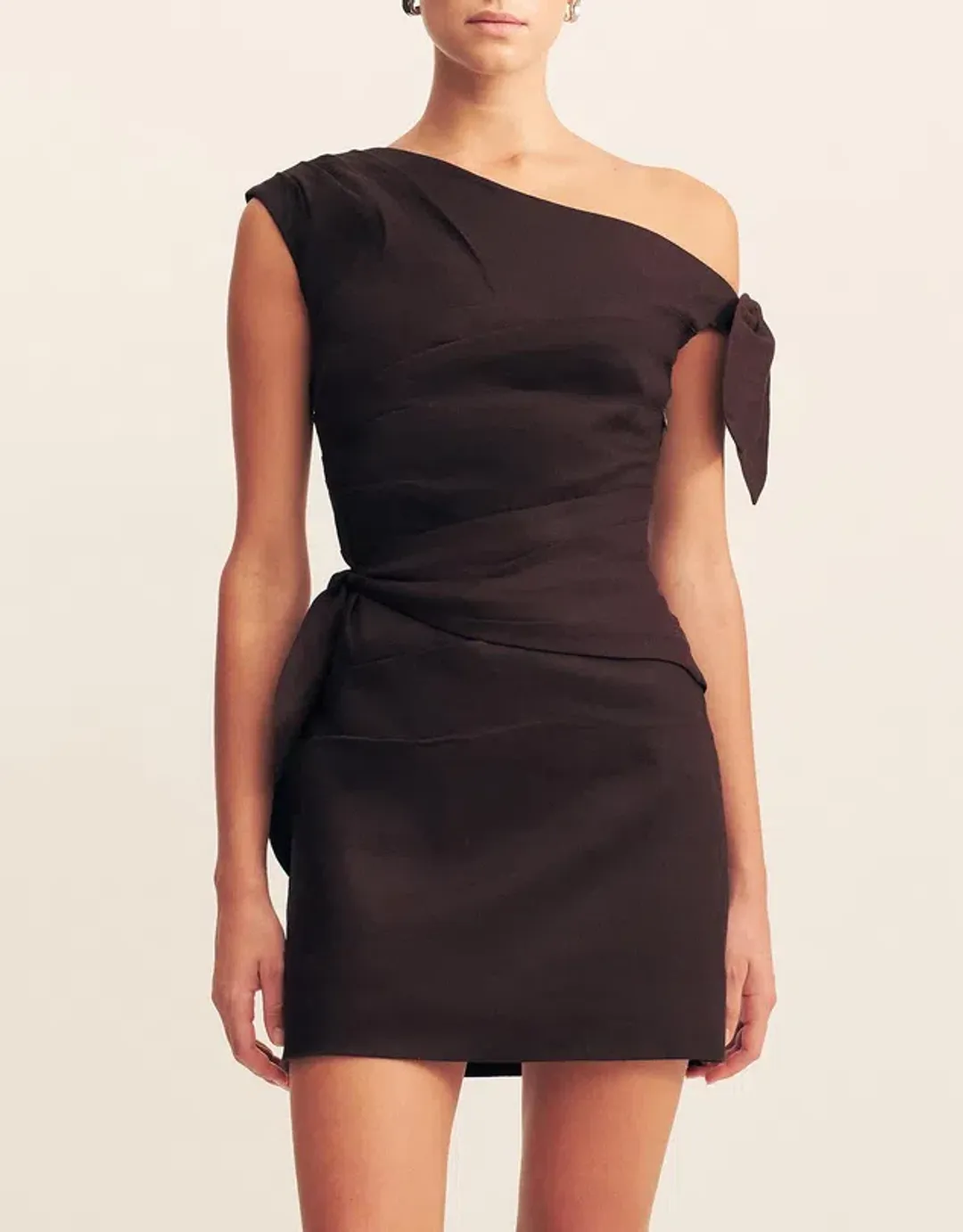 Shona Joy Brooks Asymmetrical Tie Mini Dress in Ganache - size 6 for rent on The Volte - main image