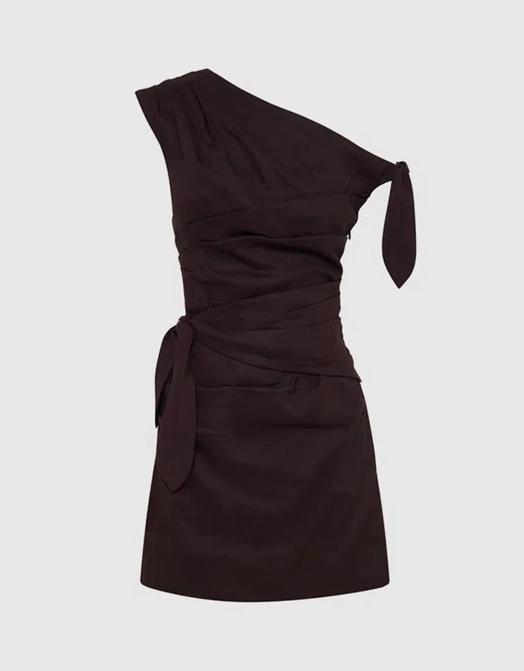 Shona Joy Brooks Asymmetrical Tie Mini Dress in Ganache - size 6 for rent on The Volte - main image