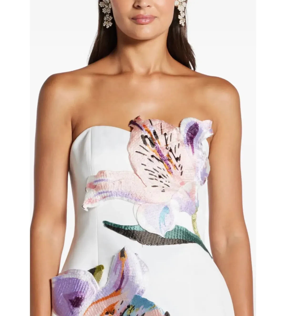 Leo Lin Rosario Appliqué Floral Bustier Mini Dress Lily Print in Snow Size 12 - Image 2