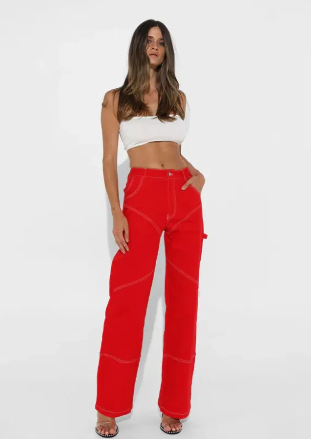 BY.DYLN Cooper Jacket & Cyrus Jeans Red Size 8 for rent on The Volte - main image