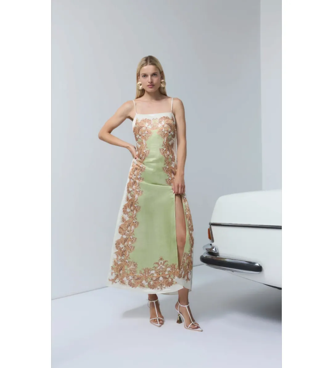 Antipodean Torrent Side Slit Slip Midi Dress Multi Print Size 12 for rent on The Volte - main image