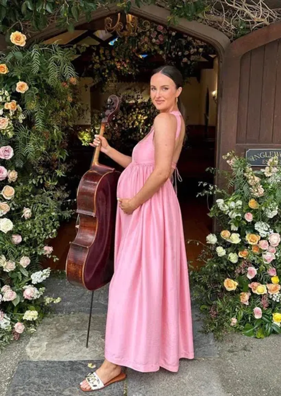 OROTON Strappy Open Back Poplin Maxi Sundress in Pink Strawberry Size 8 for rent on The Volte - main image