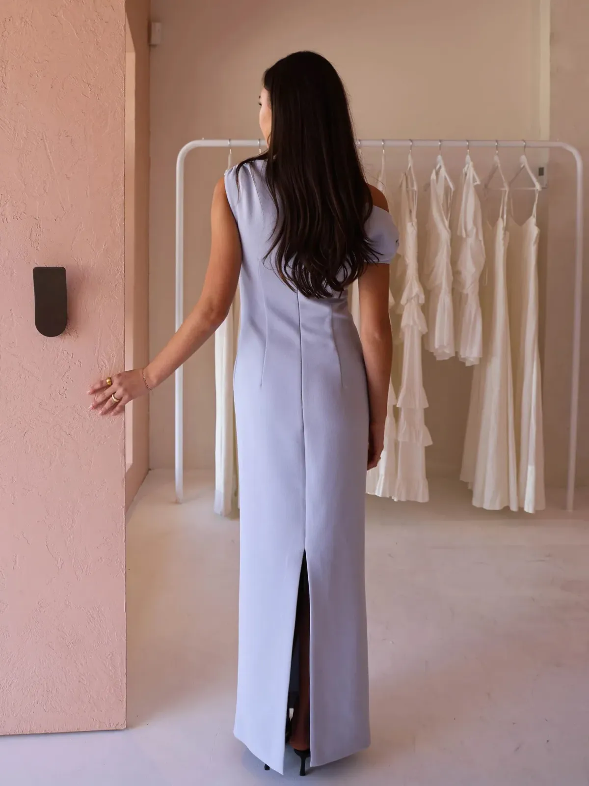 By Nicola Vivian Crepe Maxi Dress in Ice Blue AU Size 8 - Image 4