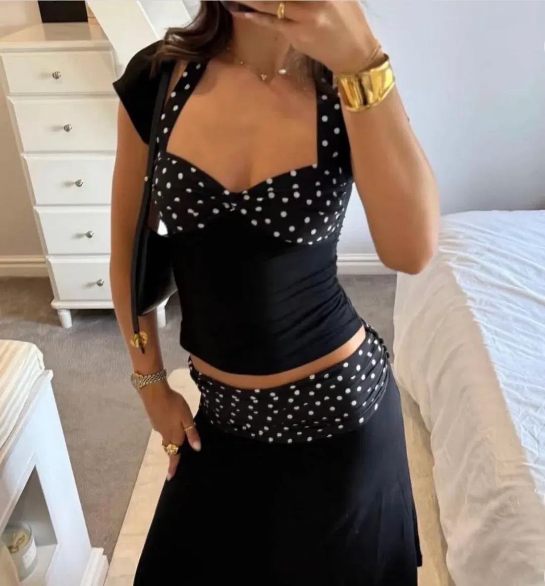 Don’t Go Naked Polka Dot Halter Set Black One Size for rent on The Volte - main image