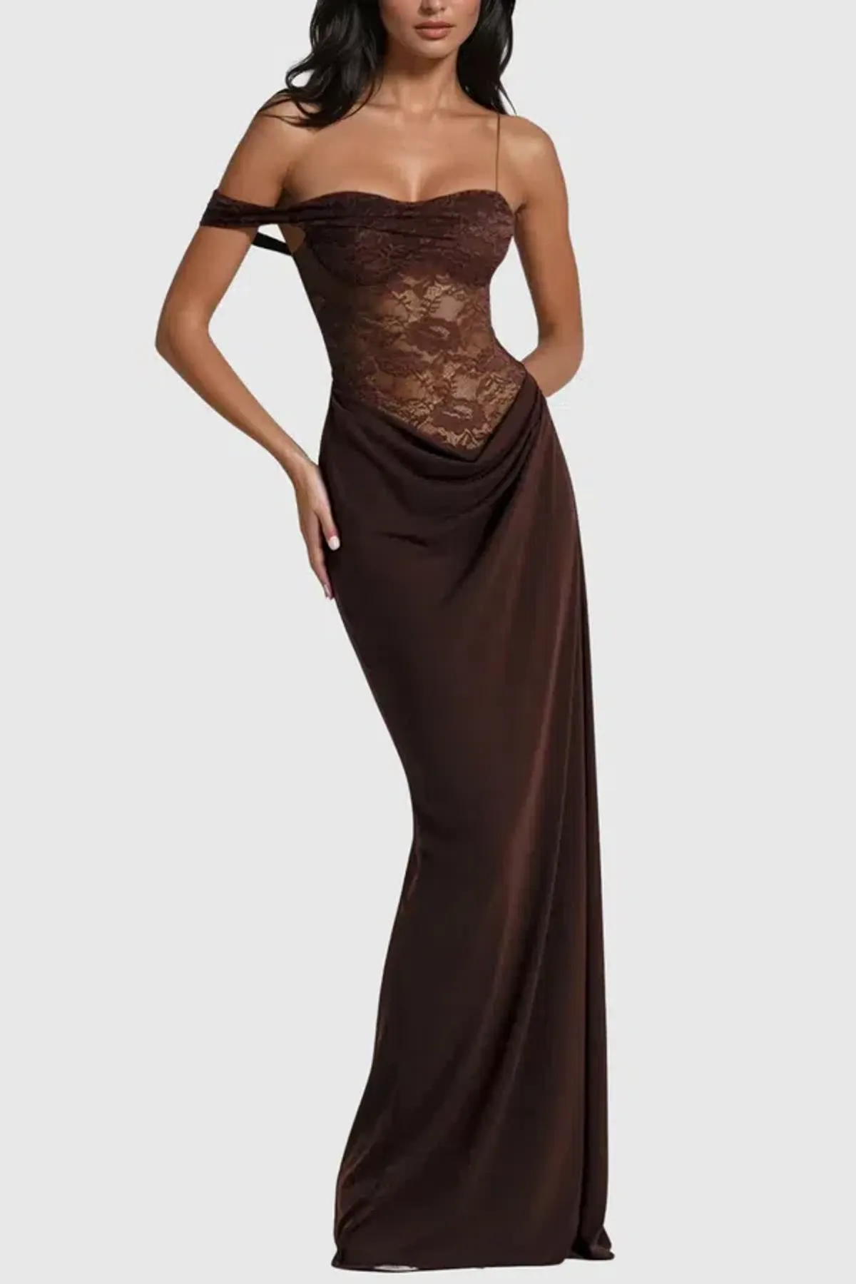 Innovare Denim Chenda Lace Asymmetric Maxi Brown Size M - Image 3