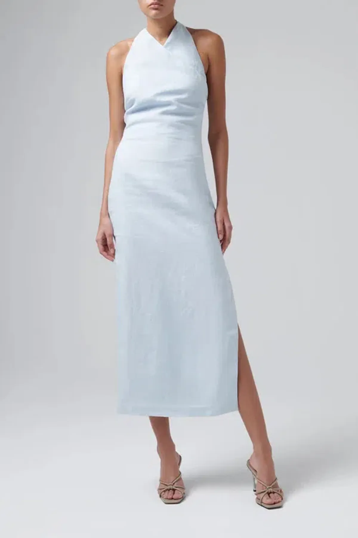 Sir The Label Iris Linen Halterneck Midi Dress in Light Blue AU Size 8 / Sir Size 1 - Image 2