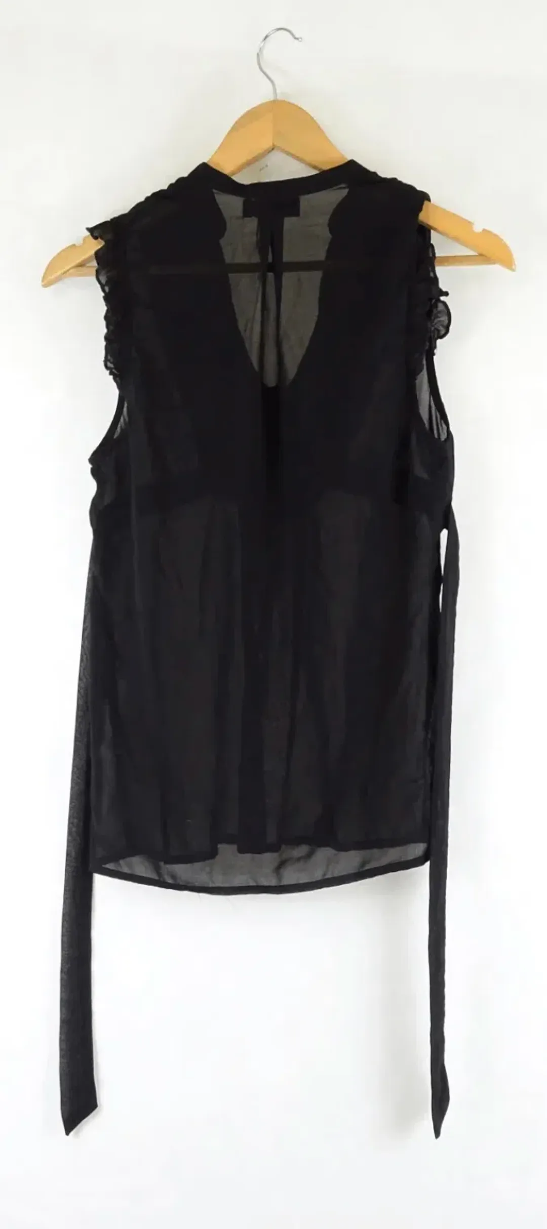 Pilgrim Size 6 Black Sheer Sleeveless Ruffle Blouse with Tie Waist for rent on The Volte - main image