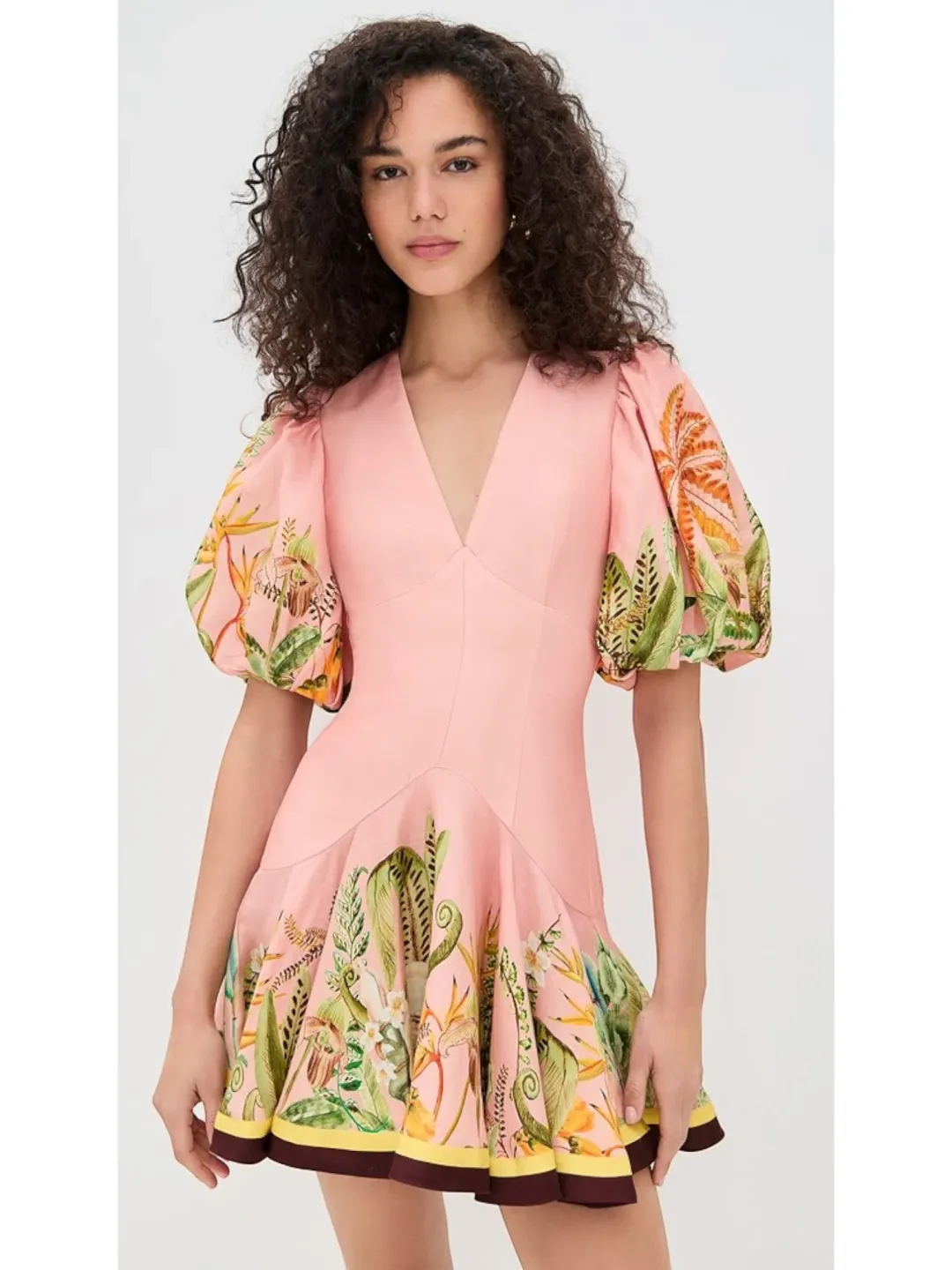 Alemais Papaya Mini Dress Size 16 Linen Blush Print Puff Sleeve  for rent on The Volte - main image