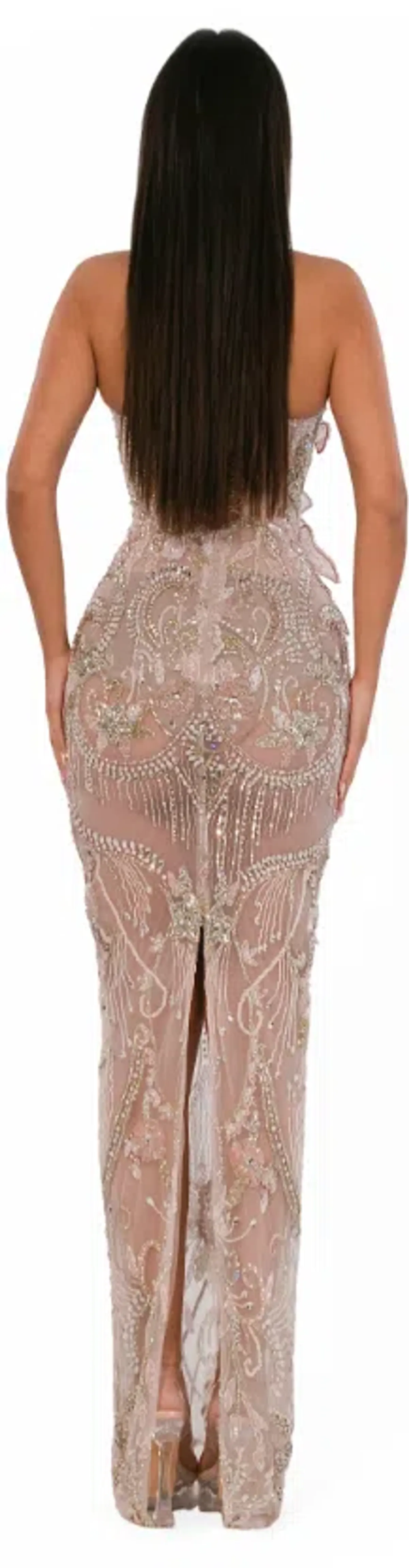 ALBINA DYLA  POWDER SHEER FLORAL CRYSTAL GOWN SIZE M - Image 2