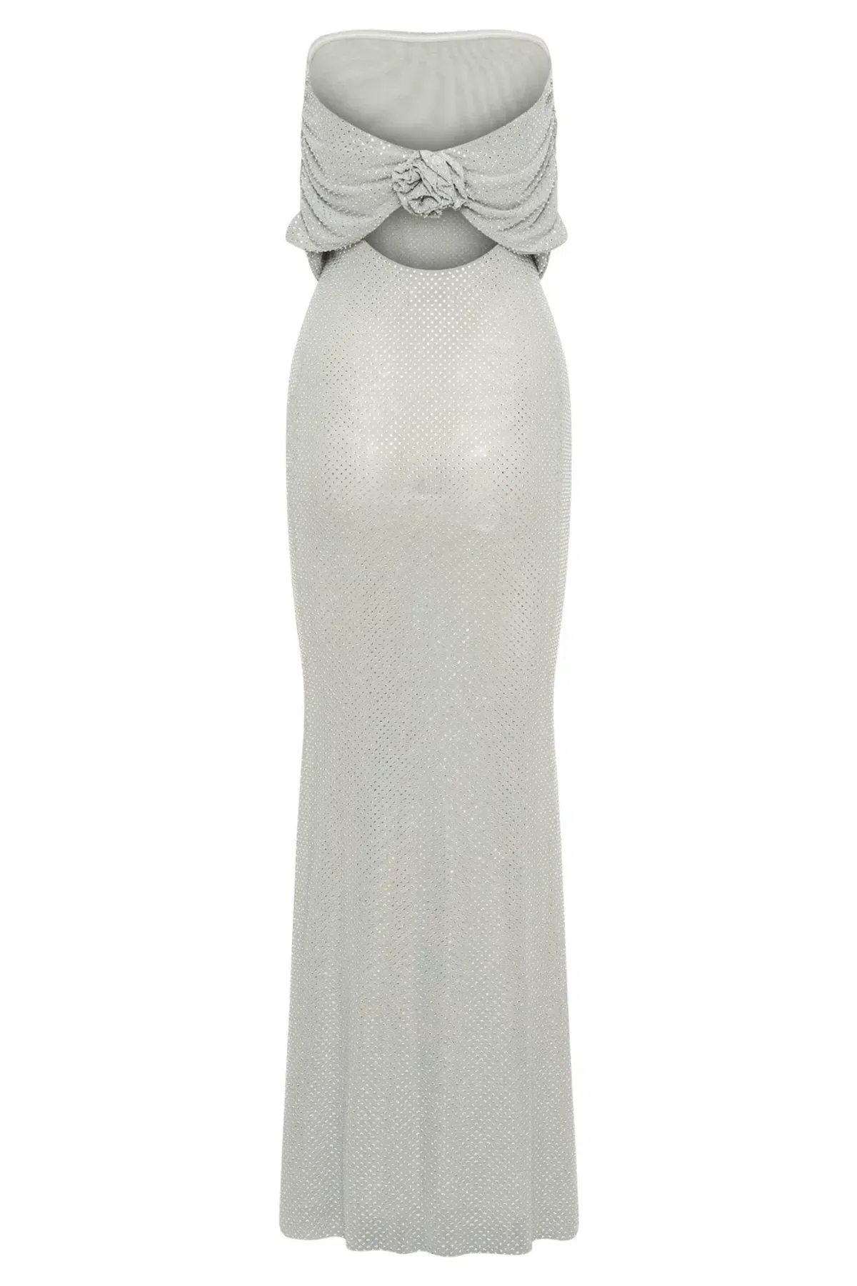 Arna Off Shoulder Diamante Maxi Dress - Silver - Image 4