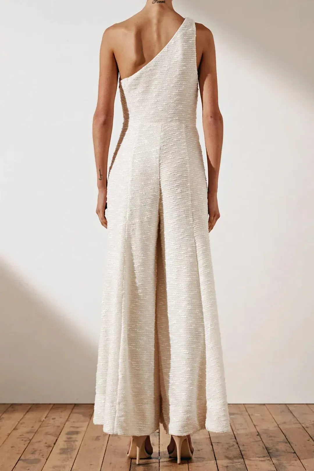 Shona Joy Ortiz Boucle Knit Jumpsuit Cream Size 10 for rent on The Volte - main image