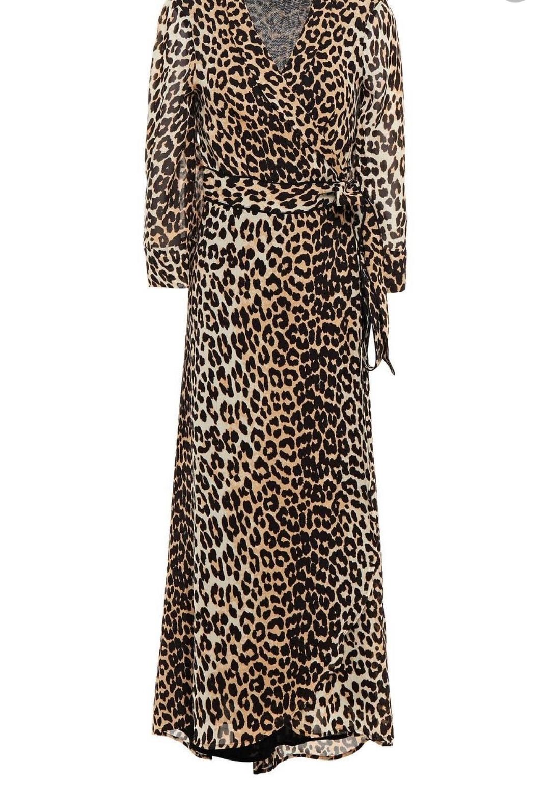 Ganni Leopard georgette wrap dress for rent on The Volte - main image