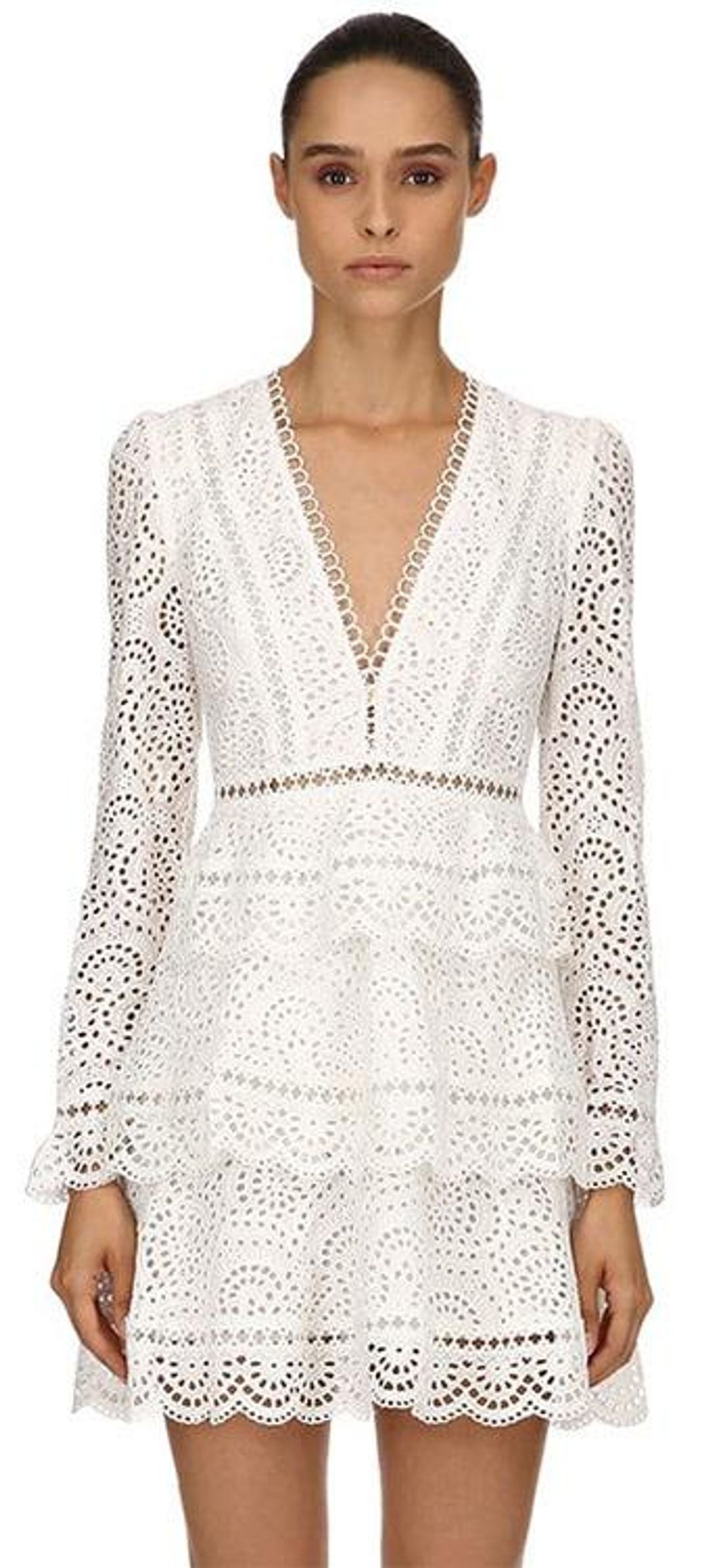 Zimmermann Bayou Tiered Swirl Mini Dress Ivory Size 1 / AU 10 for rent on The Volte - main image