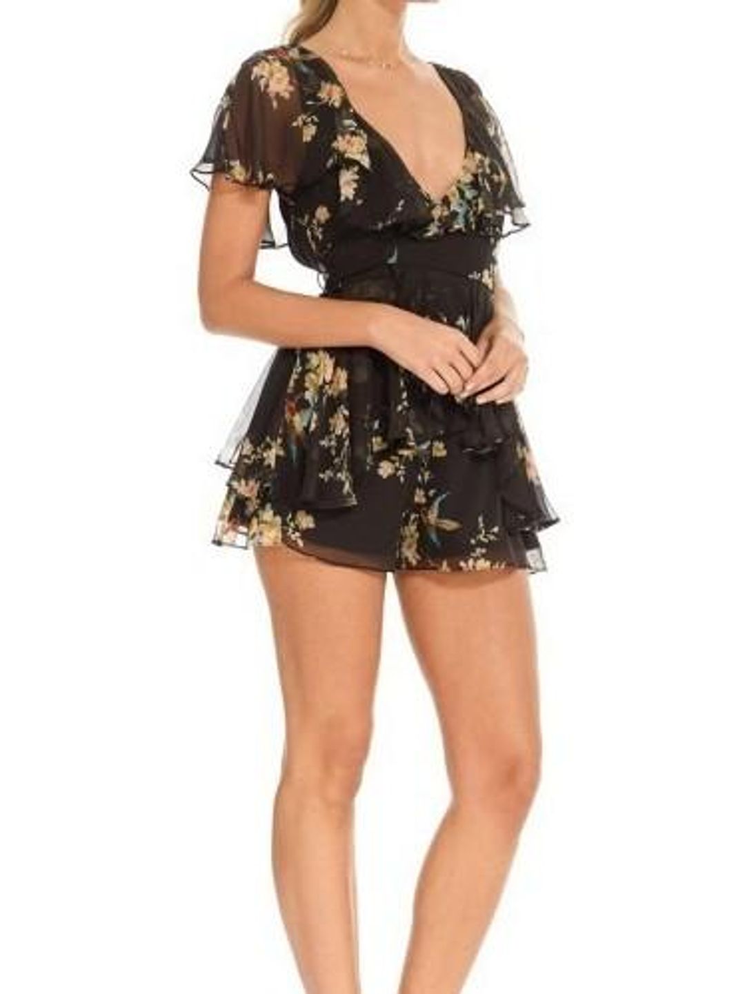 Zimmermann Maples Wrap Playsuit Black Bird Floral Size 6  for rent on The Volte - main image