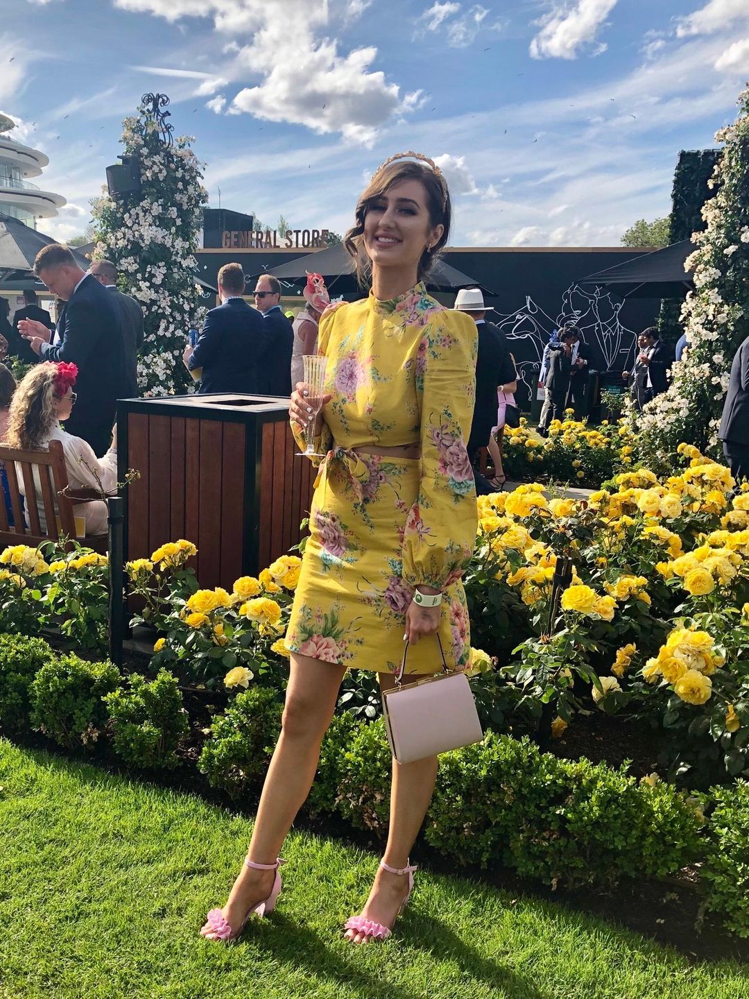 Zimmermann Zinnia Bow Cut Out Short Dress in Golden Floral Size 8 for rent on The Volte - main image