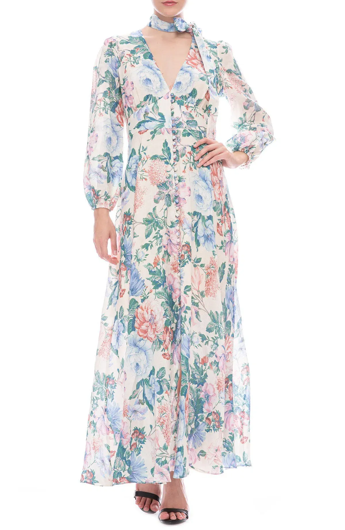 Zimmermann Verity Plunge Long Dress Cream Floral Size 6 - Image 2