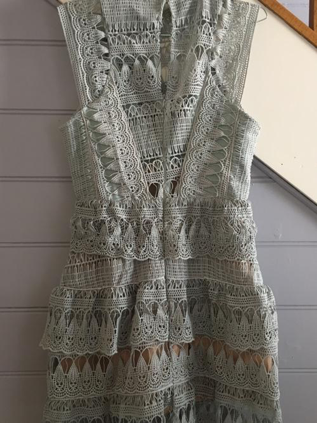 Self Portrait Mint Tiered Guipure Lace Mini Dress Size 10 - Image 4