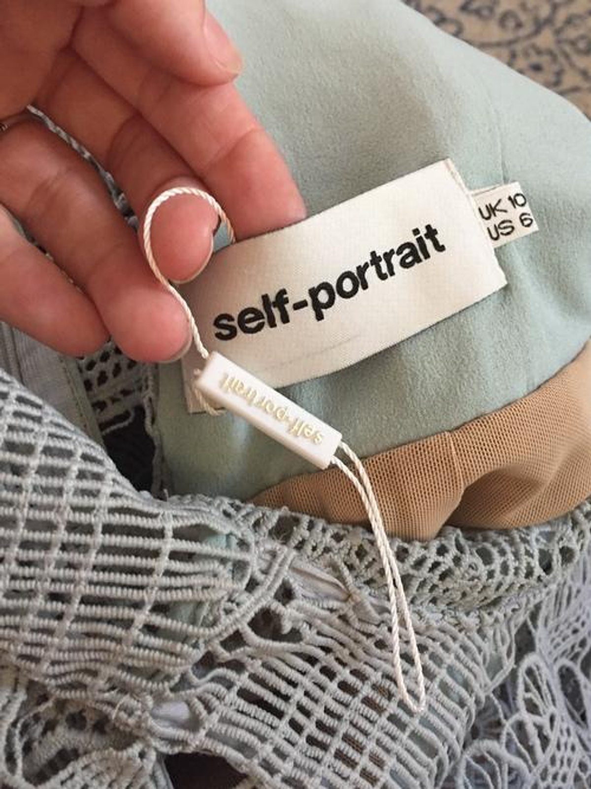 Self Portrait Mint Tiered Guipure Lace Mini Dress Size 10 - Image 5