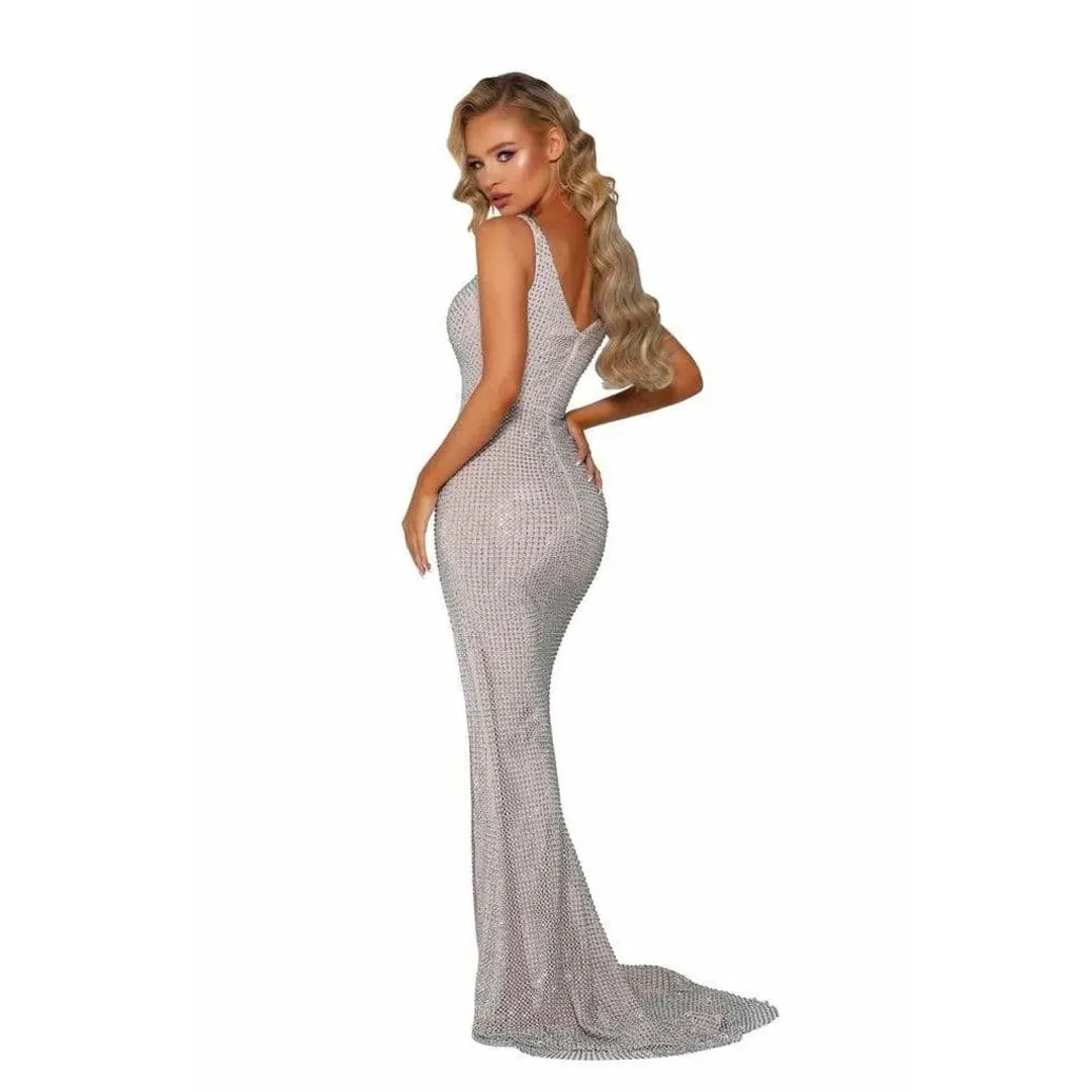 Portia and Scarlett PS6329 Embellished Formal Gown Silver Size 8 for rent on The Volte - main image