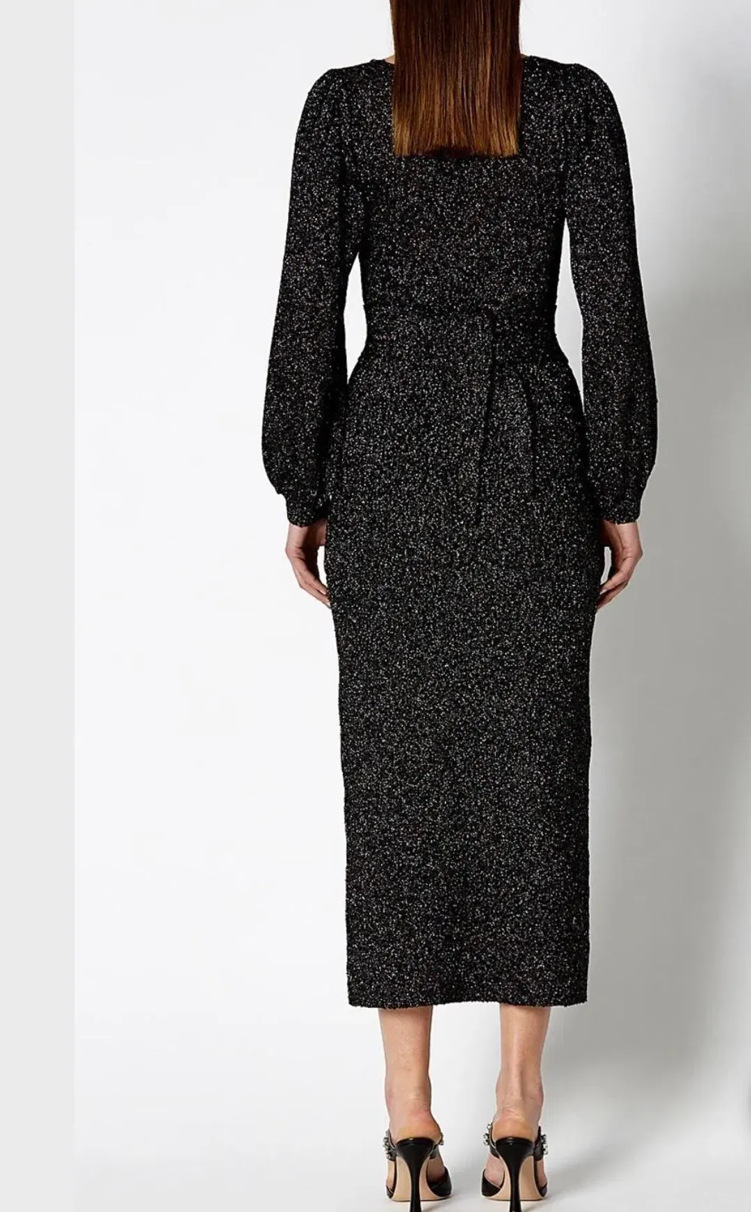 Scanlan Theodore Calypso Tinsel V Neck Gown Black Size 8 for rent on The Volte - main image