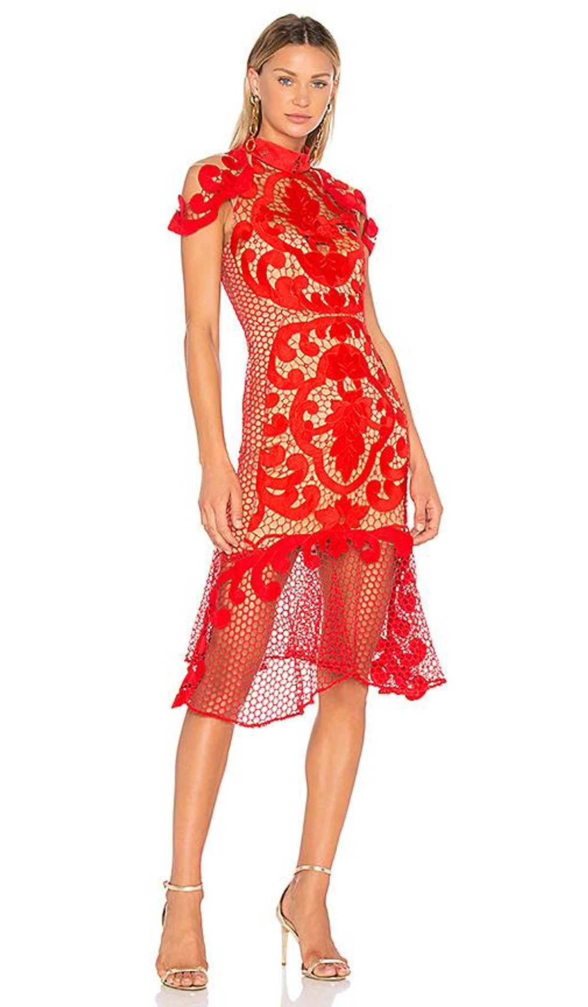 Stunning THURLEY Rose Ceremony Red Midi Dress - Size 6 - RRP $649.99 - Image 1