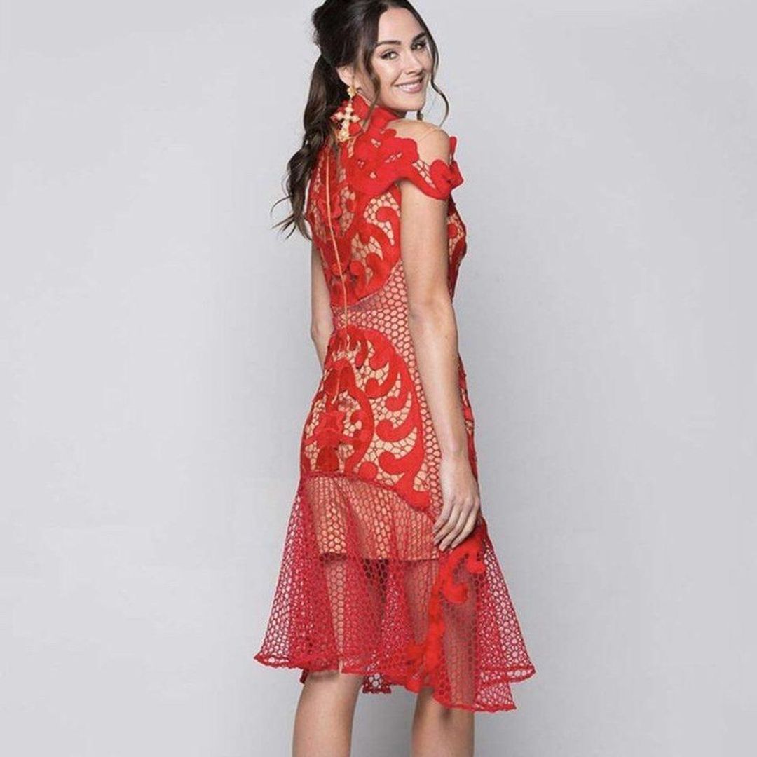 Stunning THURLEY Rose Ceremony Red Midi Dress - Size 6 - RRP $649.99 for rent on The Volte - main image