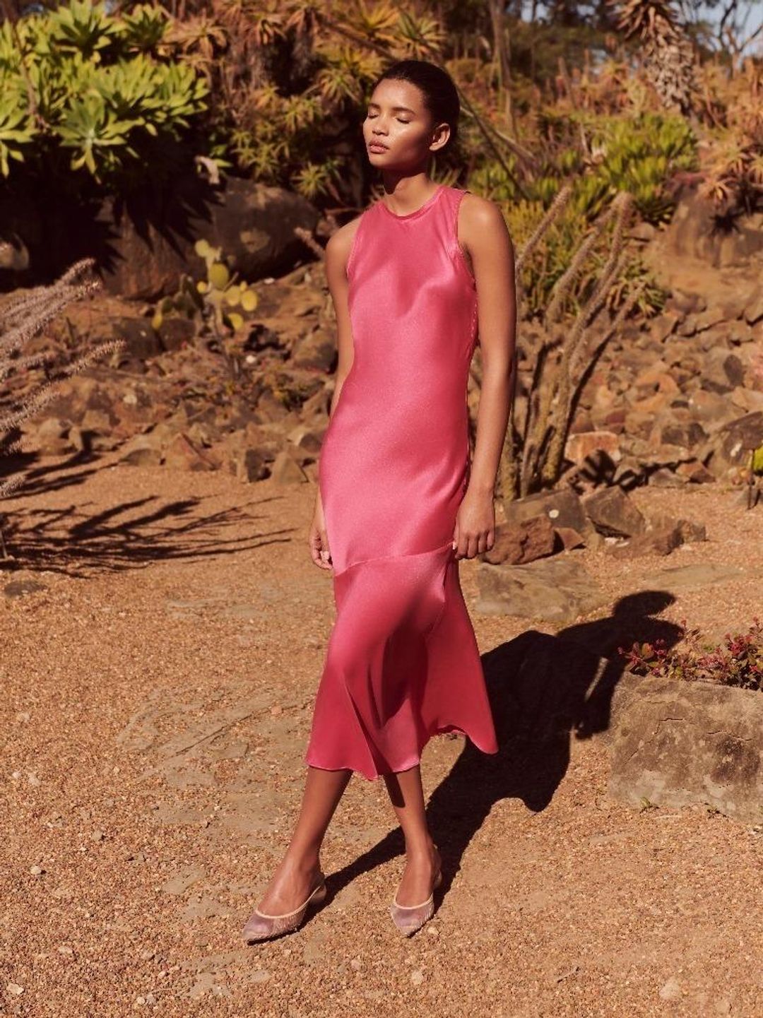 Rebecca Vallance Sophia Silk Midi Dress Pink Size 6 for rent on The Volte - main image