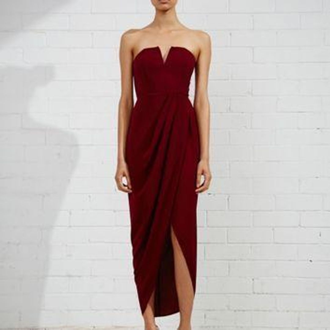 Shona Joy Core V Bustier Draped Midi Dress Size 12 for rent on The Volte - main image