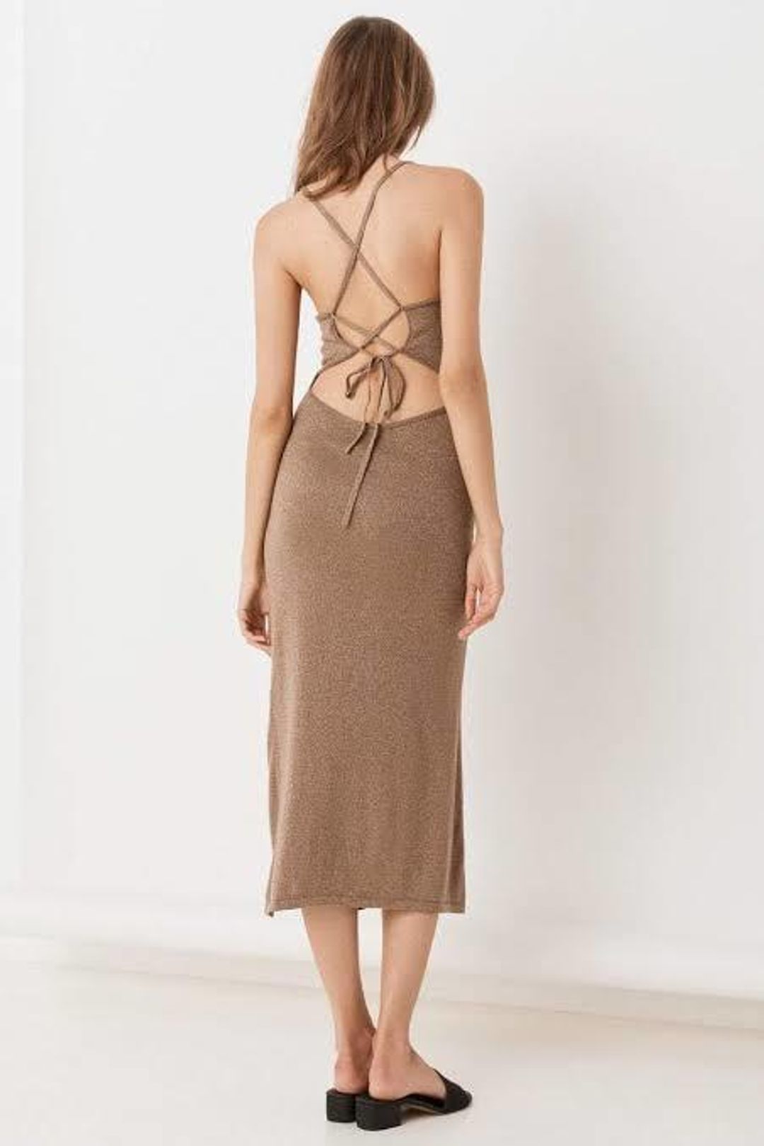Spell Petra Metallic Knit Dress Brown Size 8 for rent on The Volte - main image