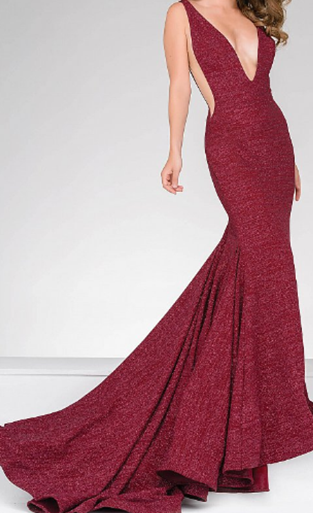 Burgundy Fitted Jovani Prom Gown 47075 size 8 for rent on The Volte - main image