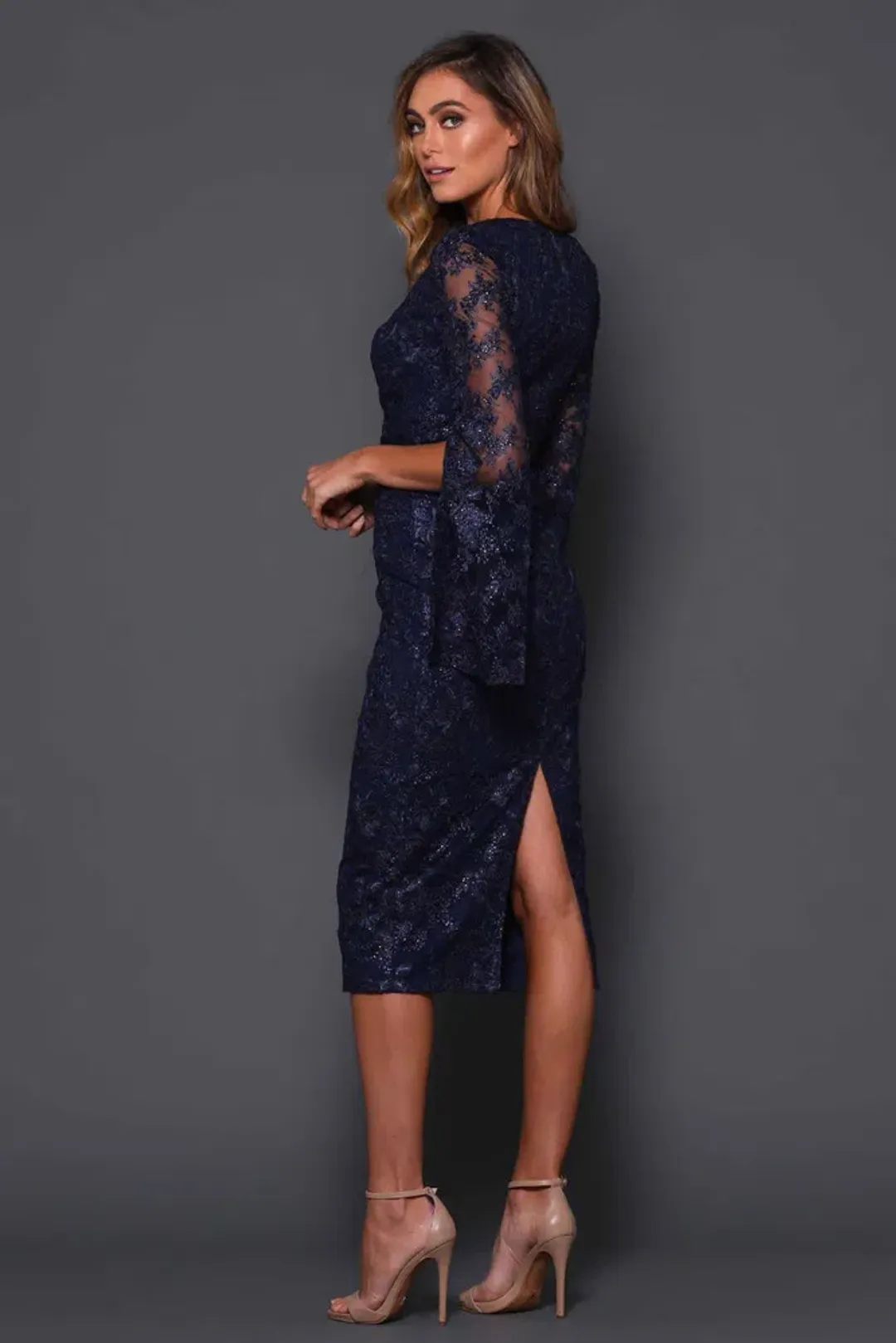 Elle Zeitoune Matisse Midi Dress Midnight Blue Size 12 for rent on The Volte - main image