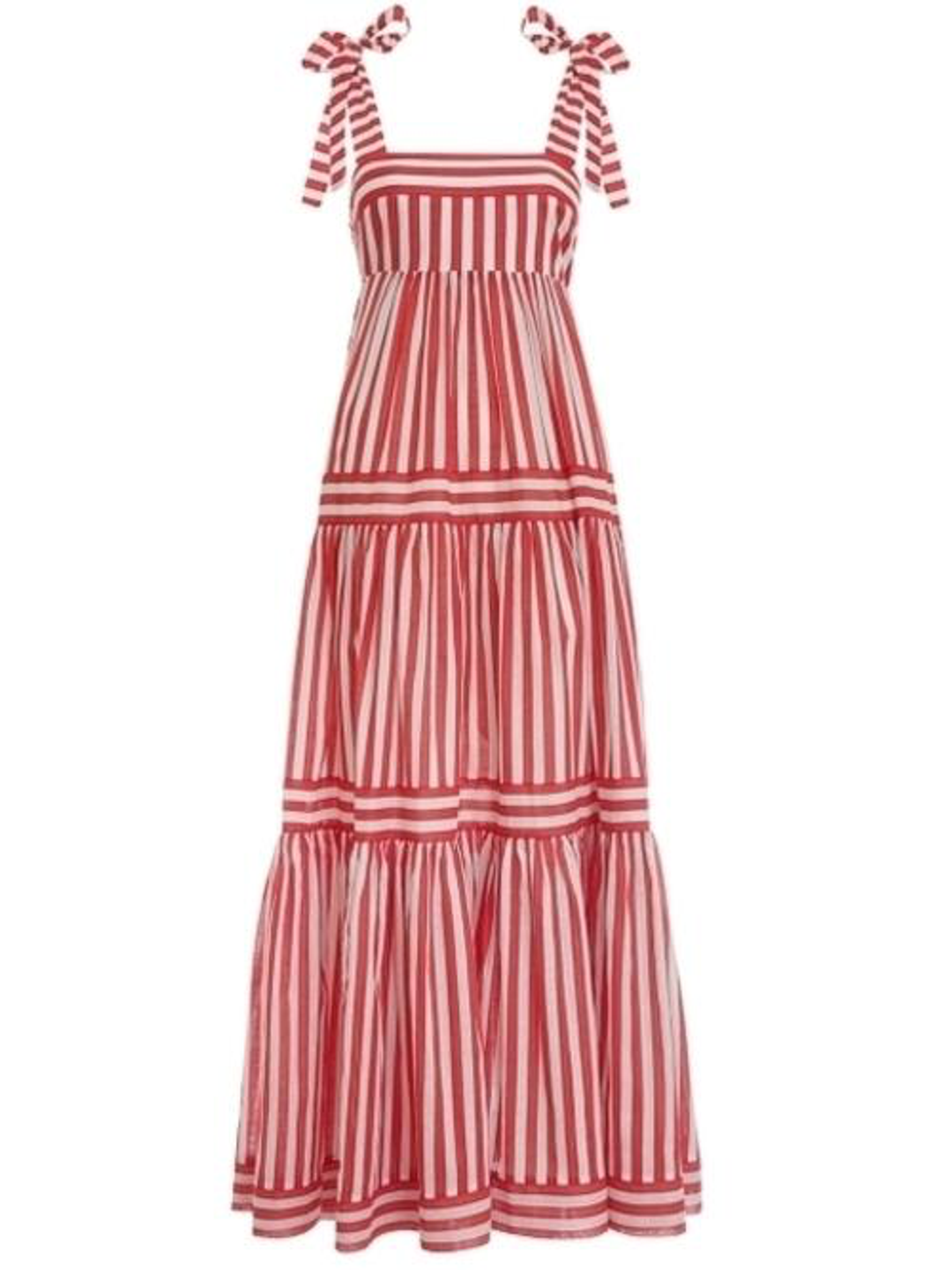 Zimmermann Zinnia Stripe Tie Tiered Dress Red Stripe Size 6 for rent on The Volte - main image