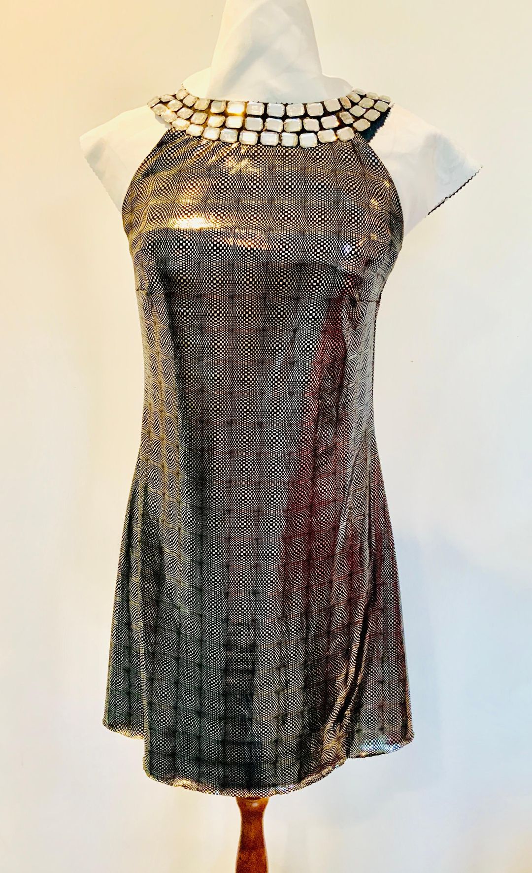 Valentino black and silver geometric mini dress for rent on The Volte - main image