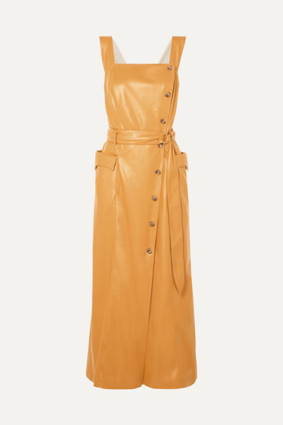 Nanushka - Moun belted vegan leather wrap-effect midi dress in Mustard Yellow (size S/8) for rent on The Volte - main image