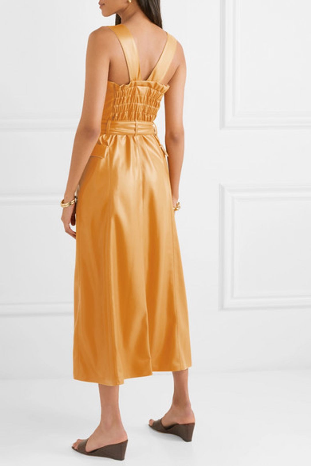 Nanushka - Moun belted vegan leather wrap-effect midi dress in Mustard Yellow (size S/8) for rent on The Volte - main image