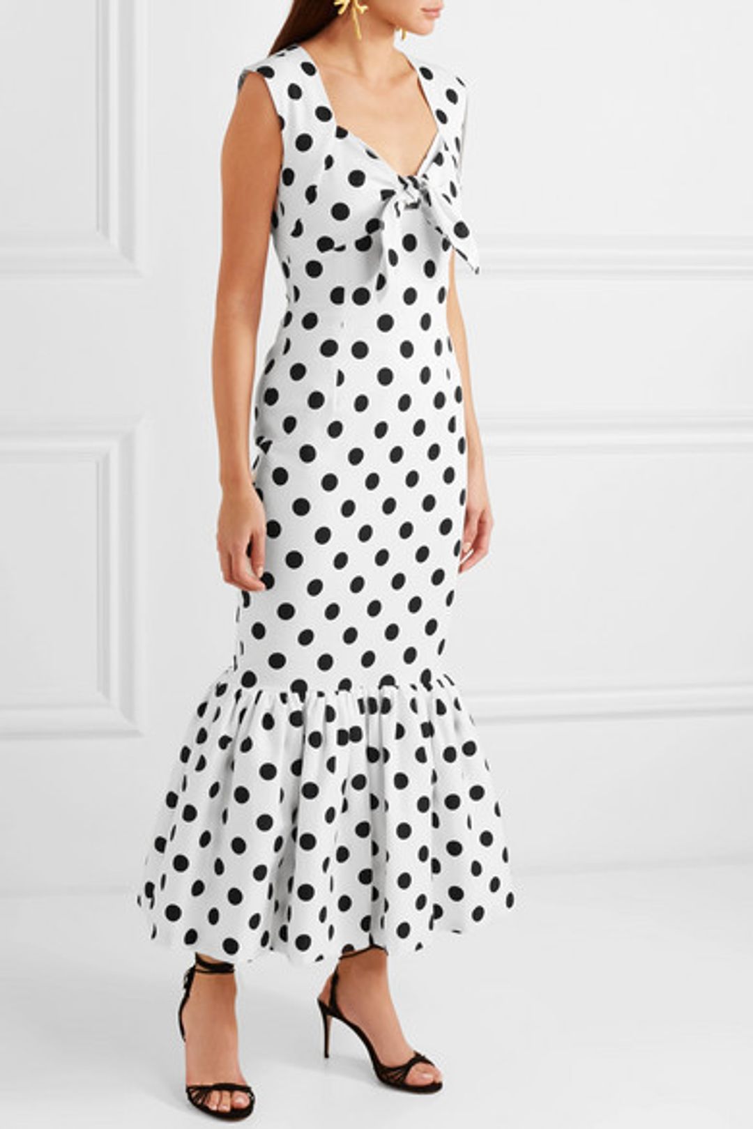 Rebecca De Ravenel - Tie-detailed polka-dot cotton-blend maxi dress in White with black Size AU 6 NEVER WORN for rent on The Volte - main image