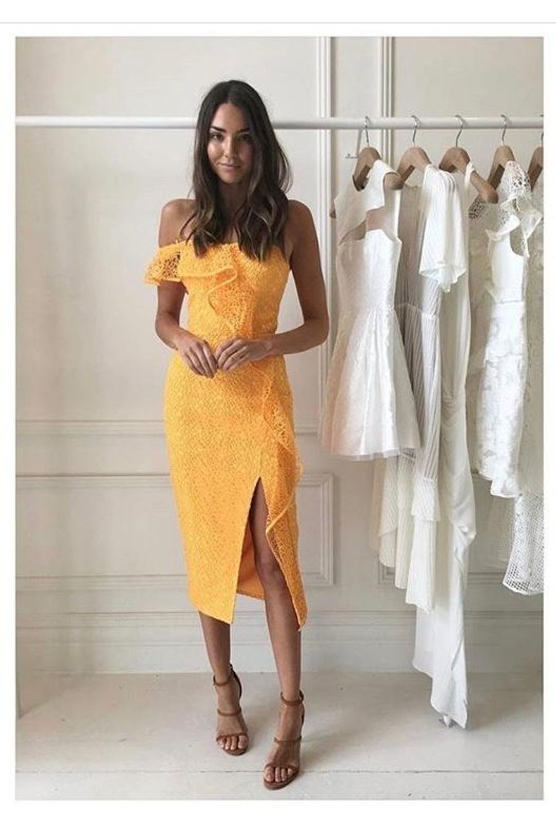 Rebecca Vallance Baha Midi Dress Yellow Size 6 for rent on The Volte - main image