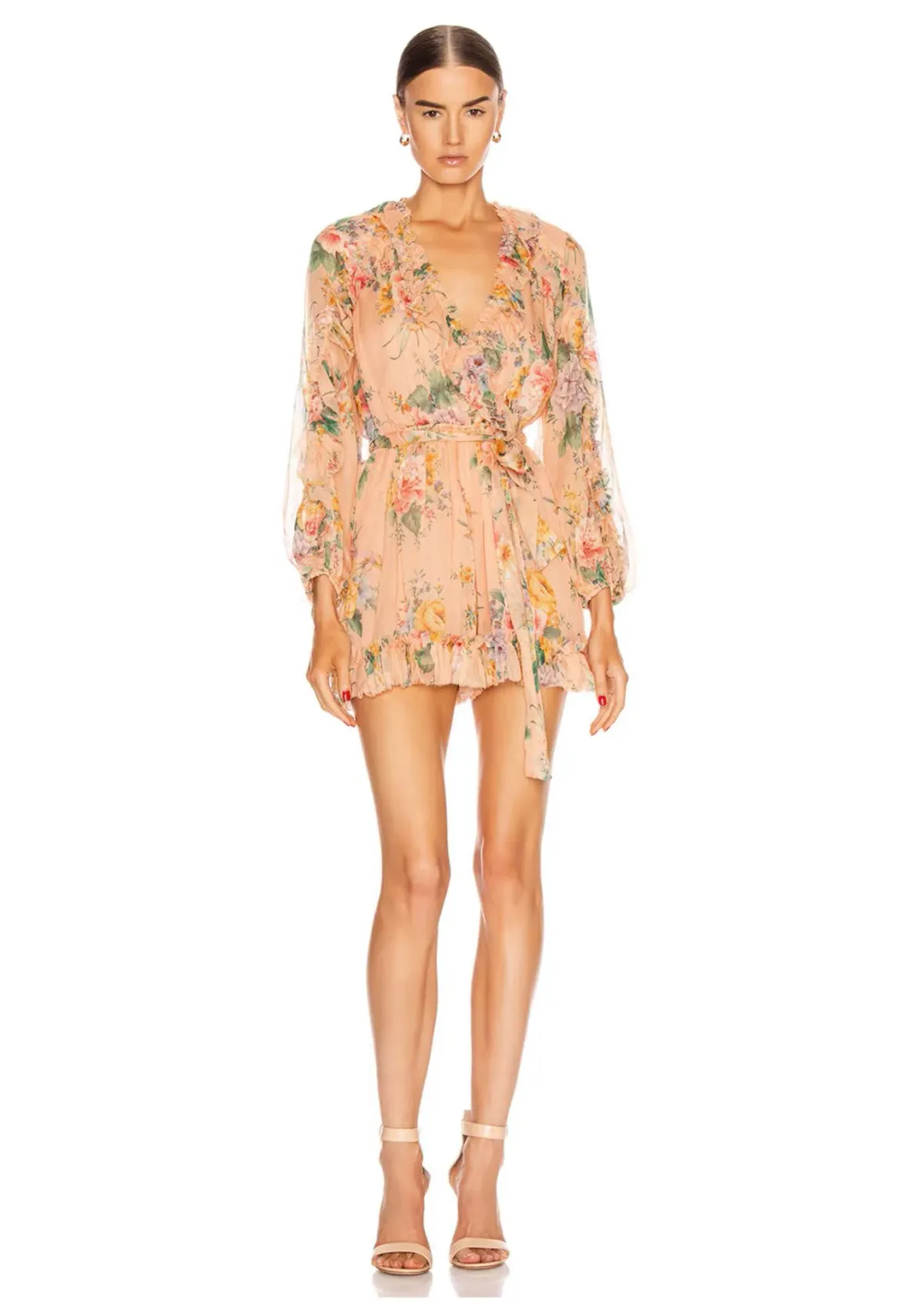 Zimmermann Zinnia Plunge Ruffle Playsuit Coral Floral Size 6 - Image 1