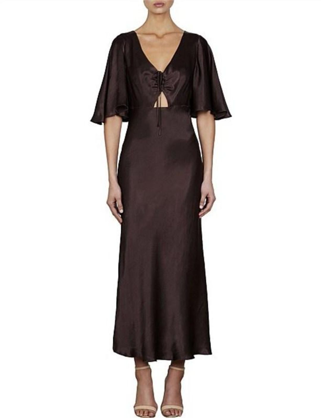 Shona Joy Wright Flutter Sleeve Bias Midi Dress Espresso Size 8 for rent on The Volte - main image