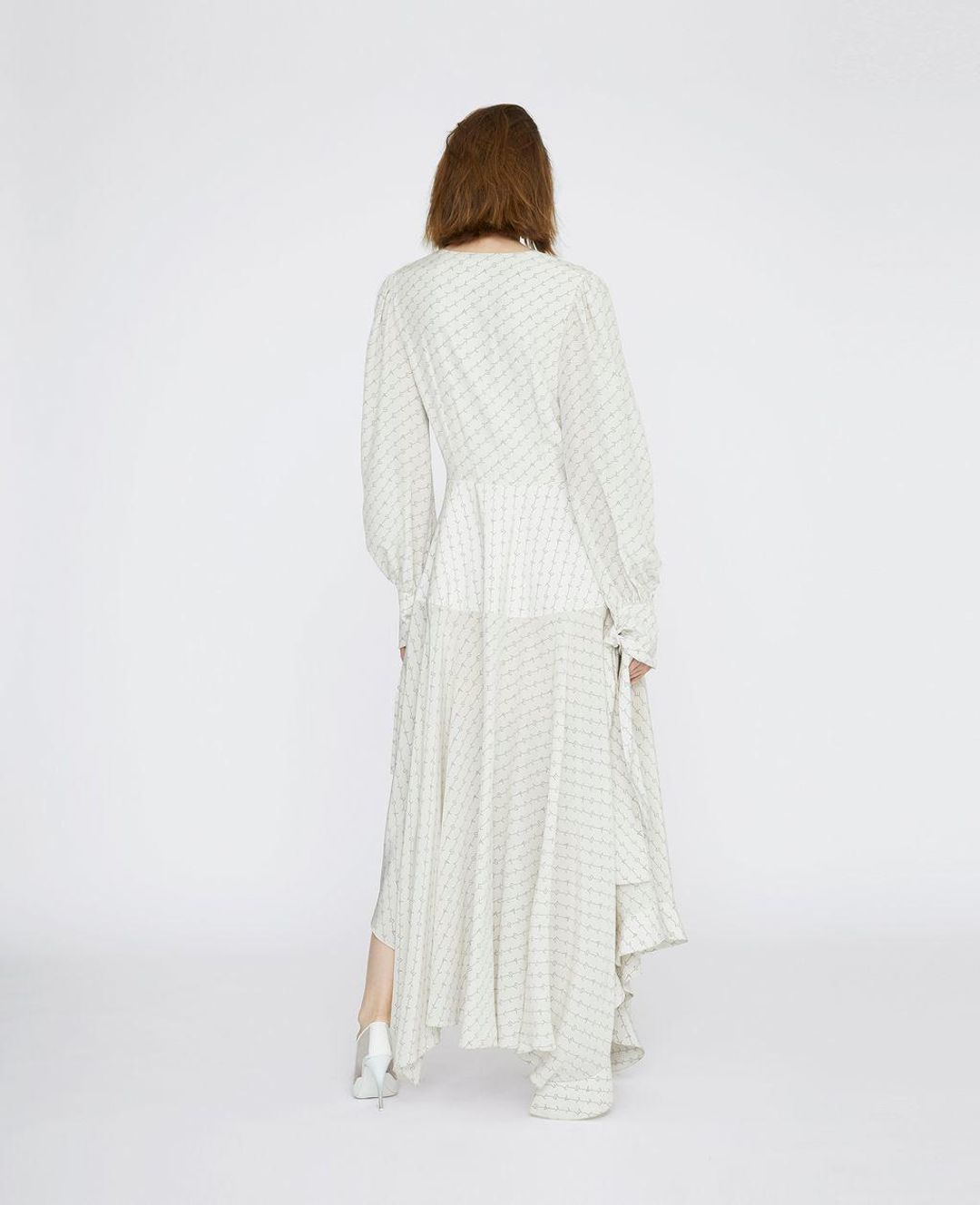 Stella McCartney Asymmetric Monogrammed Silk Deep V-neck Dress size 10 for rent on The Volte - main image