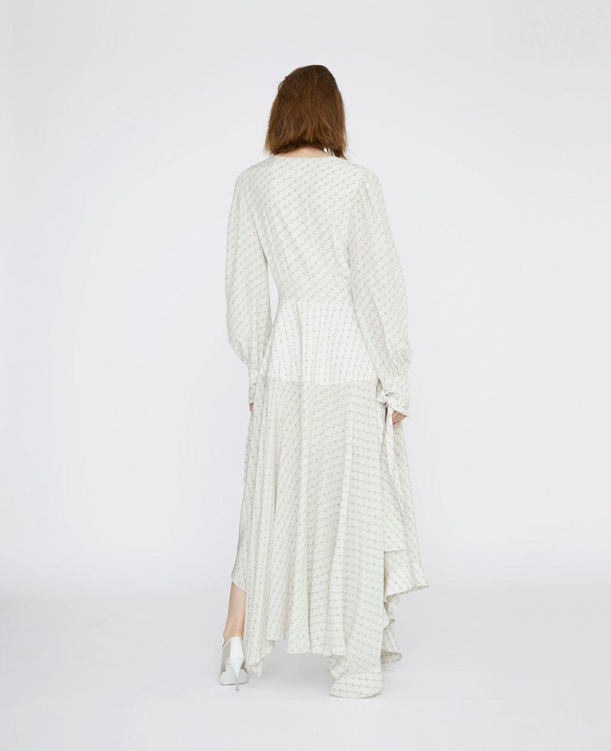 Stella McCartney Asymmetric Monogrammed Silk Deep V-neck Dress size 10 - Image 2