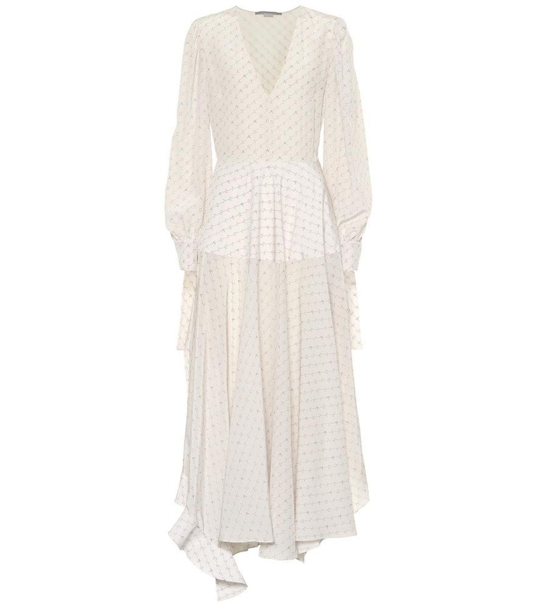 Stella McCartney Asymmetric Monogrammed Silk Deep V-neck Dress size 10 for rent on The Volte - main image