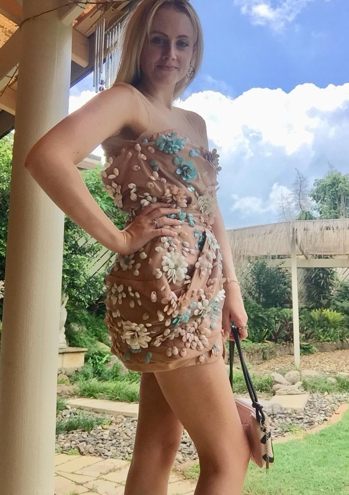 Blumarine 3D Floral Cocktail Dress Nude Size 6 - Image 7